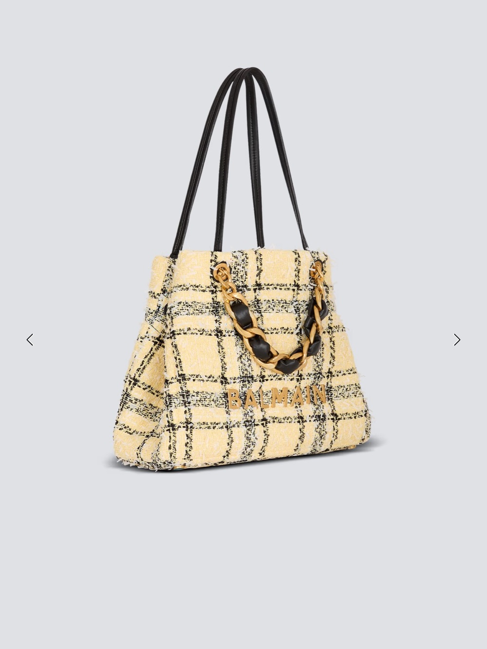 Balmain yellow and black Plaid tweed 1945 tote bag - Picture 6 of 9